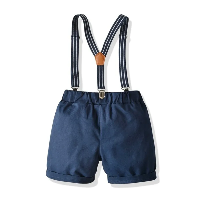 Toddler/Kid Gentleman Bow Tie Plaid Shirt and Suspender Shorts Set (2 Colors)