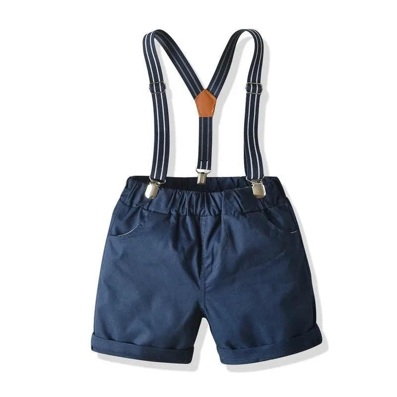 Toddler/Kid Gentleman Bow Tie Plaid Shirt and Suspender Shorts Set (2 Colors)