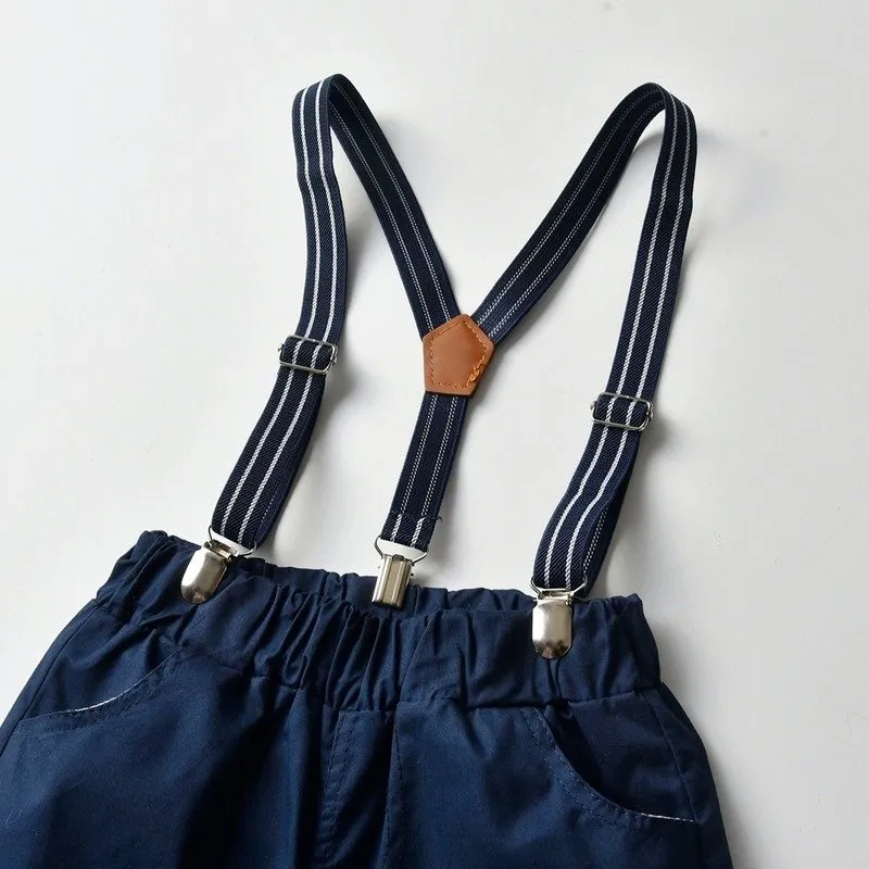 Toddler/Kid Gentleman Bow Tie Plaid Shirt and Suspender Shorts Set (2 Colors)