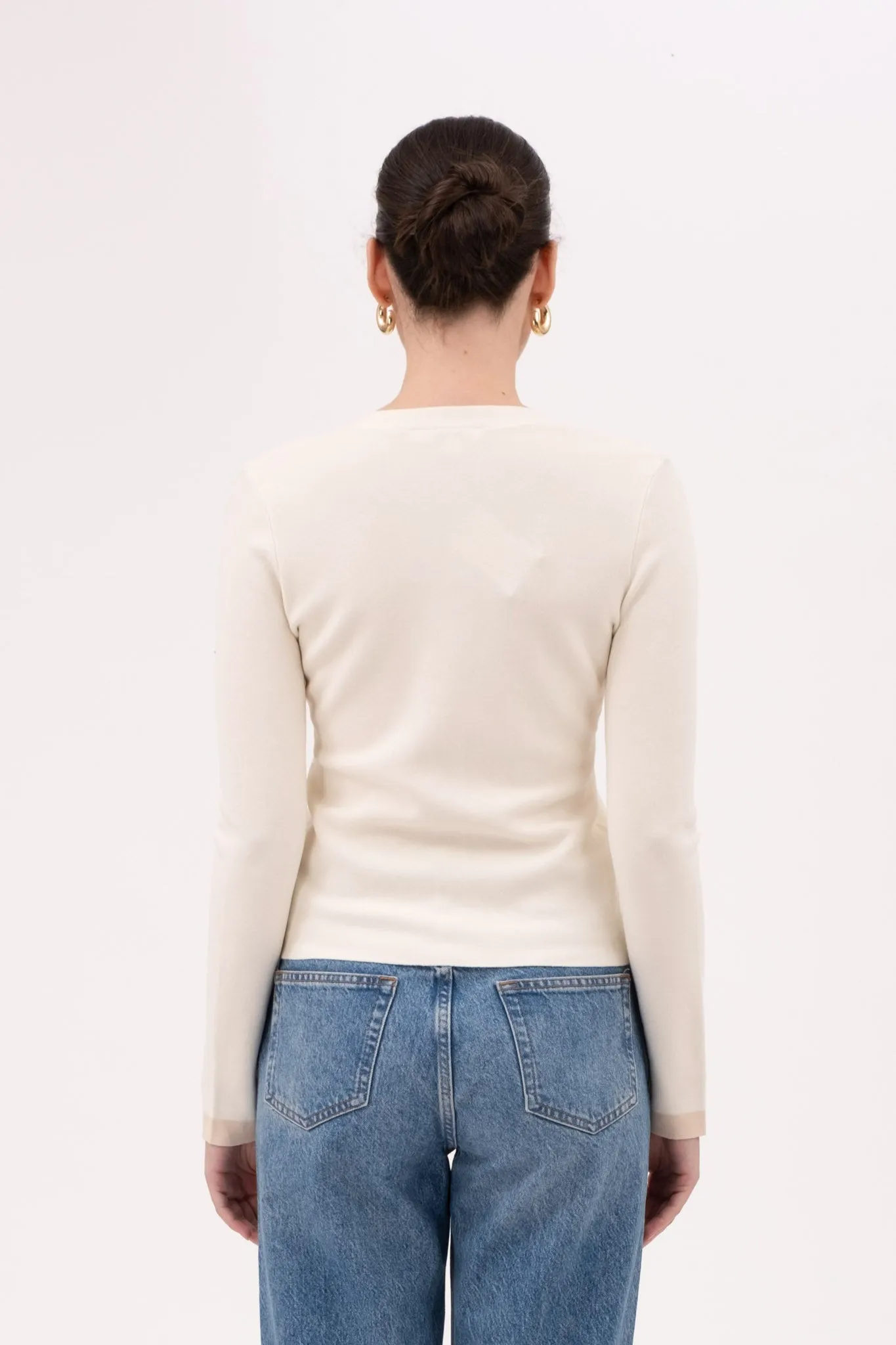V NECK PEARL BUTTON DOWN KNIT CARDIGAN